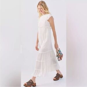 Urban Outfitters UO Sandra Ruffle Midi Maxi Dress Smocked Tiered Gauzy White M